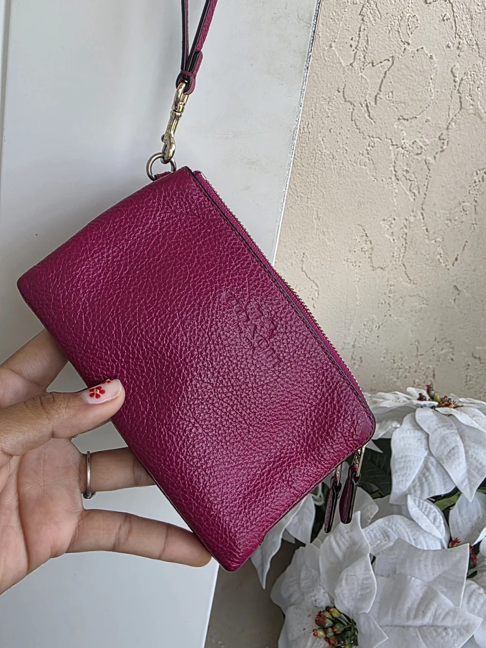Leather Wristlet Wallet - Fuchsia